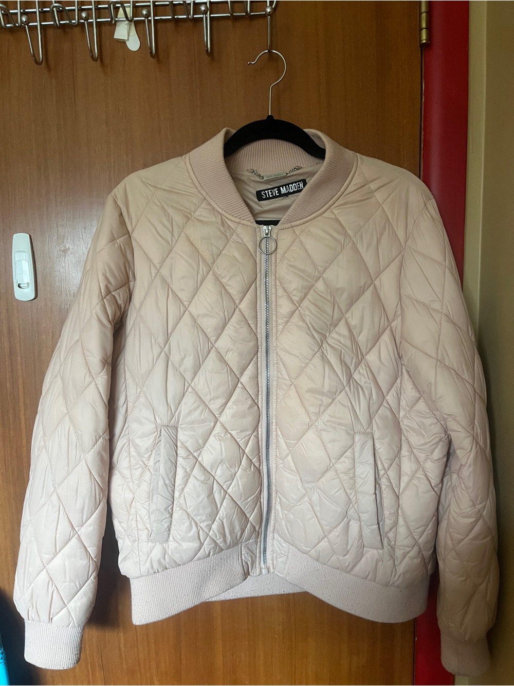 Steve Madden Quilted Bomber Jacket in Pale Pink